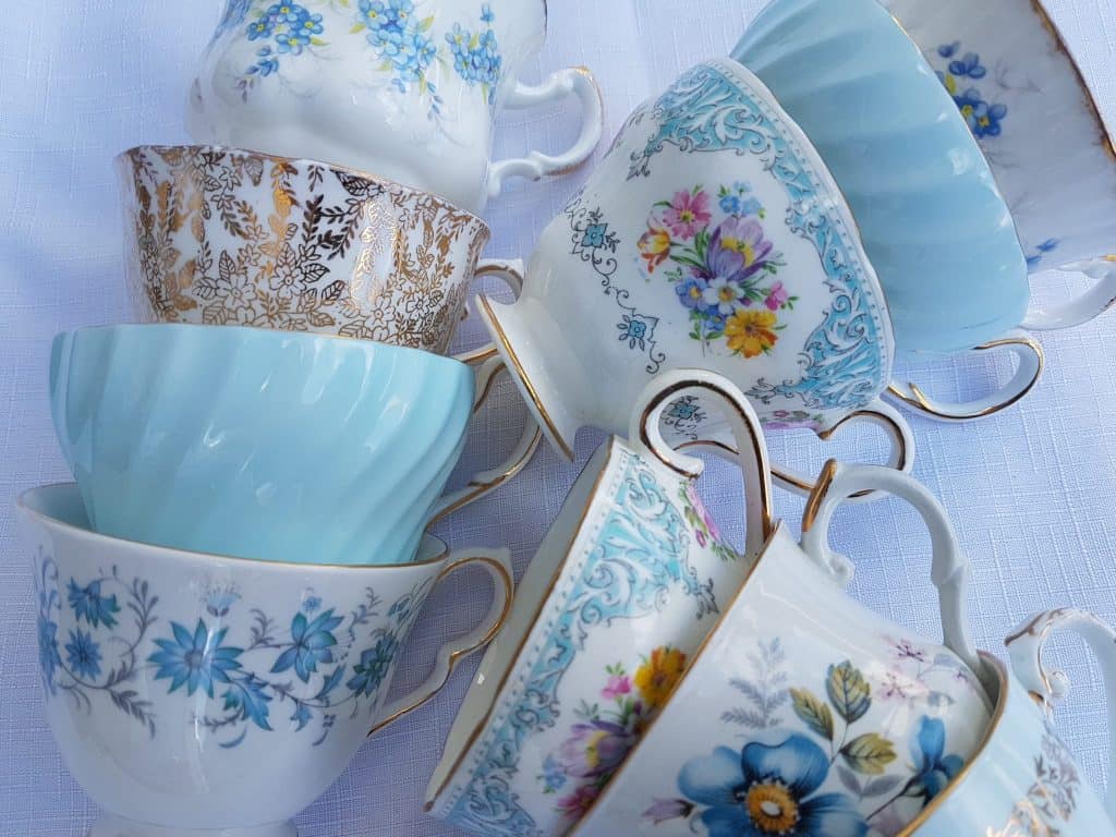 blue vintage china teacups
